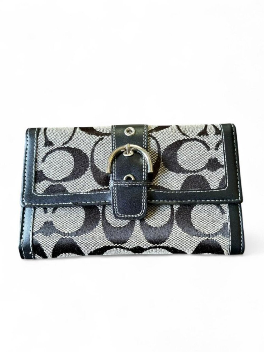 Coach Signature Soho buckle slim envelope wallet   black grey monogram canvas